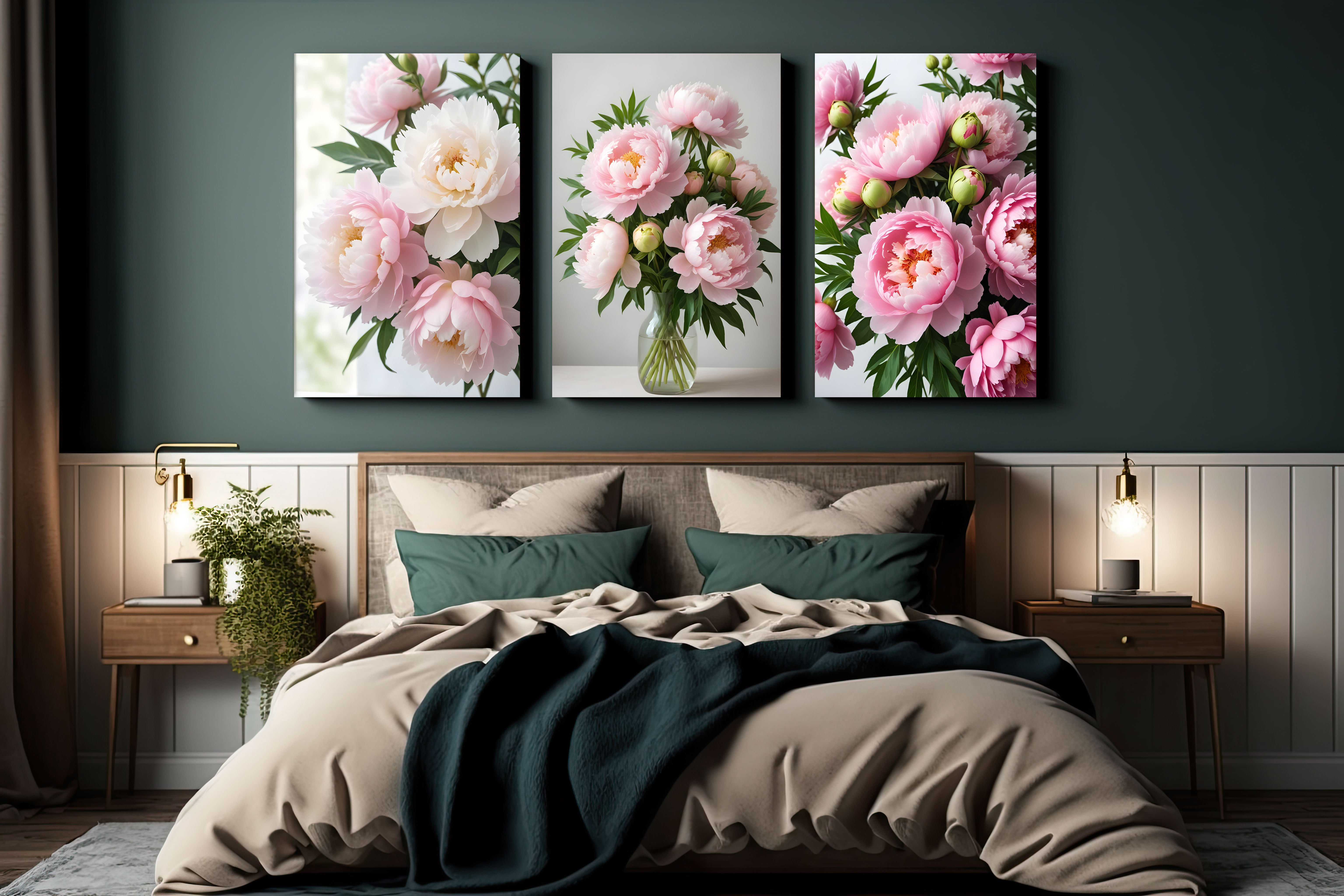 Set de 3 tablouri canvas - Bujori
